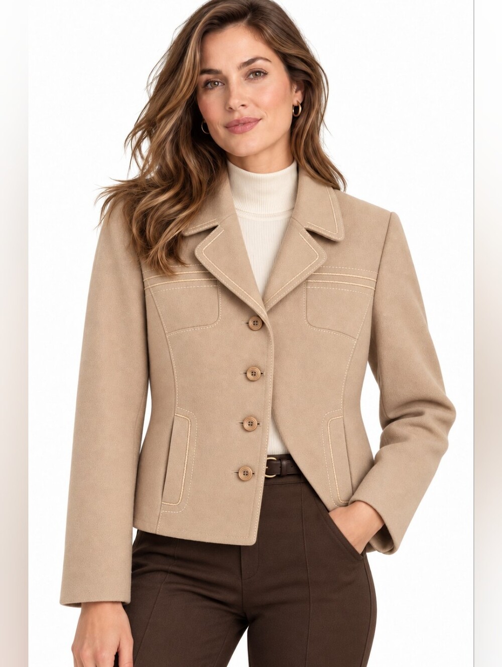 Vintage 70s 80s Pure New Wool Camel Equestrian Blazer Size 40 Small quiet luxury